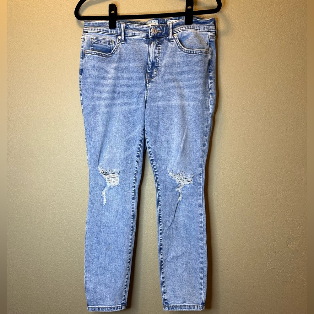 Wonderly Light Blue Cropped Distressed Jeans Mid-rise Skinny Ankle